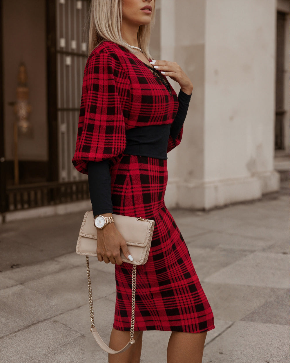 V-Neck Bodycon Midi Dress