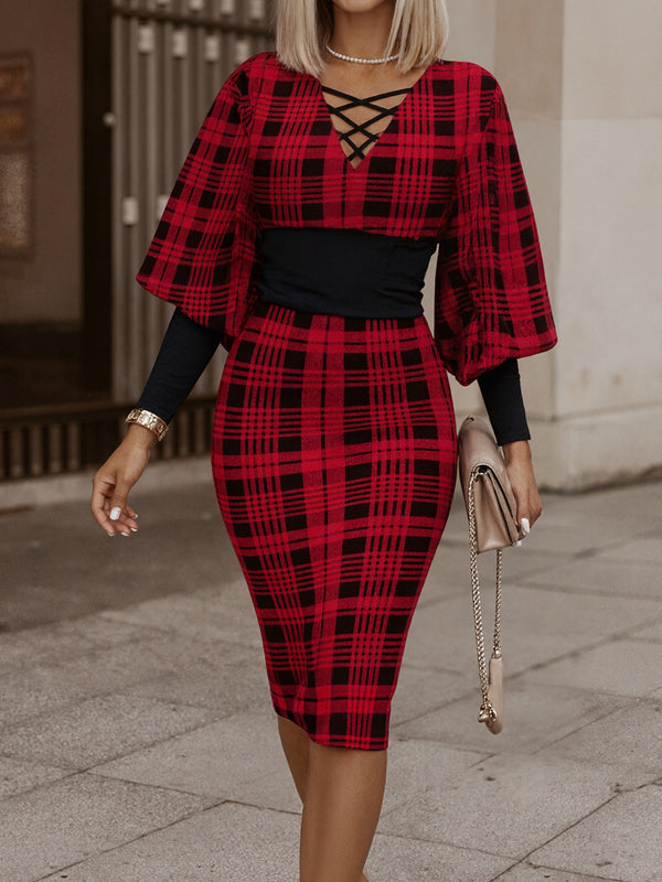 V-Neck Bodycon Midi Dress