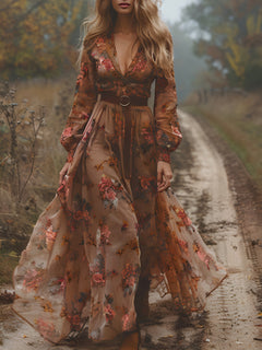 V-Neck Floral Maxi Dress