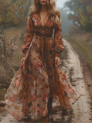 V-Neck Floral Maxi Dress