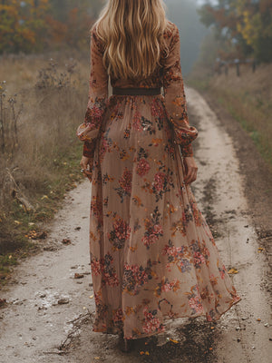 V-Neck Floral Maxi Dress