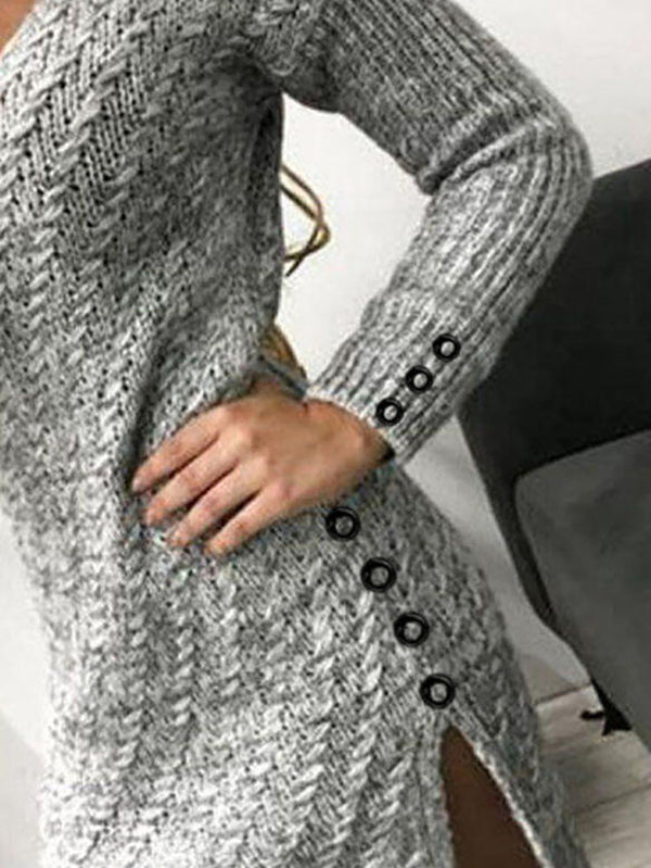 V-Neck Mini Sweater Dress