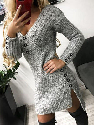 V-Neck Mini Sweater Dress