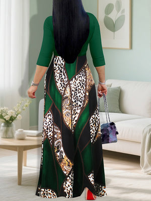 V-Neck Patchwork Long-Sleeve Dress