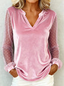 Velvet Lace Trim V-Neck Top