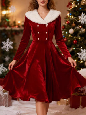 Velvet Patchwork Christmas Midi Dress