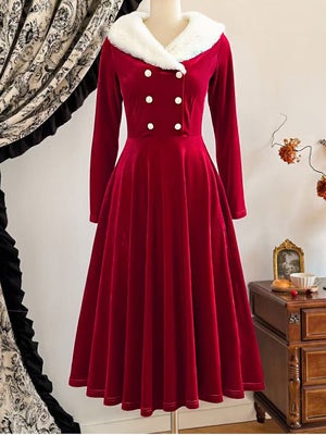 Velvet Patchwork Christmas Midi Dress
