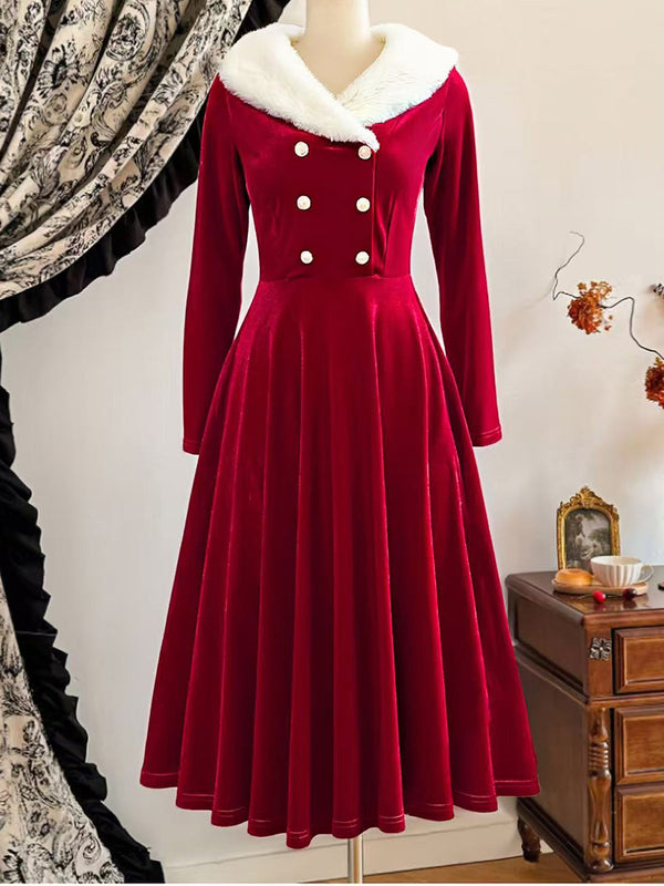 Velvet Patchwork Christmas Midi Dress