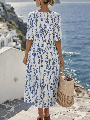 Vibrant Floral Side Pocket Midi Dress