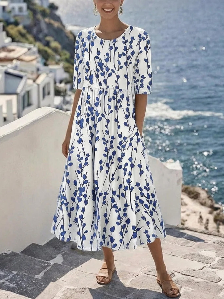 Vibrant Floral Side Pocket Midi Dress