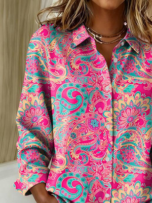 Vibrant Pink Paisley Printed Button Up Shirt