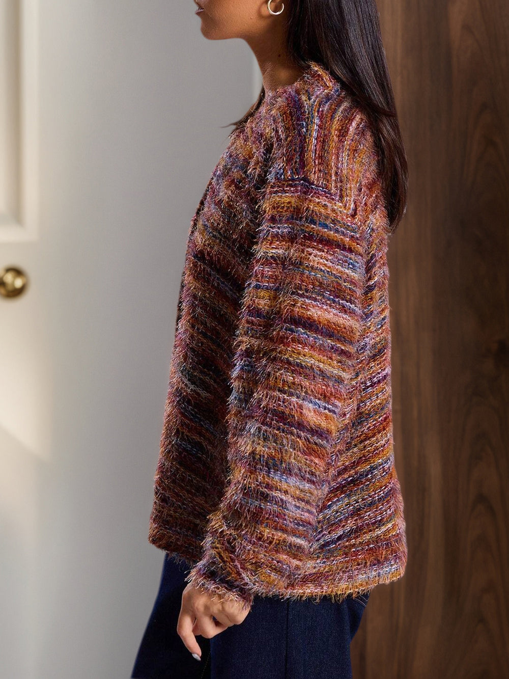 Vintage-Inspired Deep V-Neck Cardigan