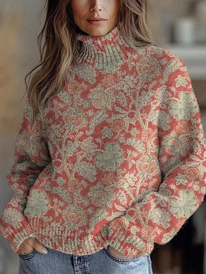 Vintage-Inspired Floral Print High-Neck Top