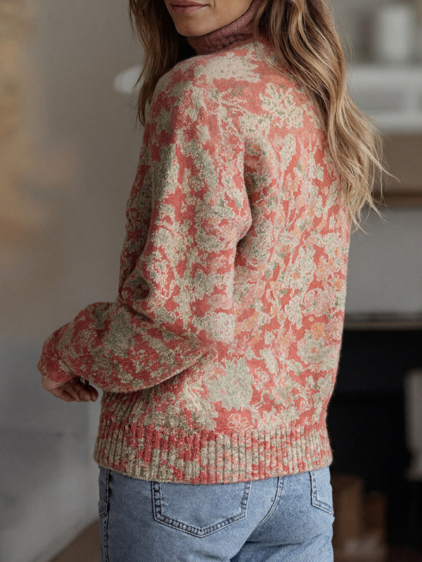 Vintage-Inspired Floral Print High-Neck Top