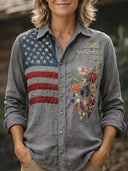 Vintage-Inspired Print Long Sleeve Blouse