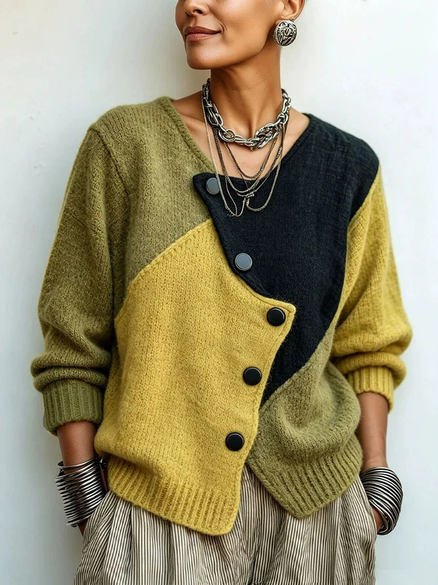 Vintage Color Block Knit Sweater
