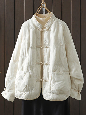 Vintage Embroidered Stand-Collar Cotton Jacket