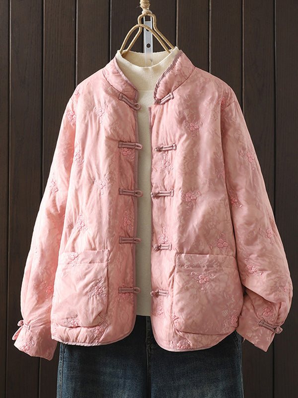 Vintage Embroidered Stand-Collar Cotton Jacket
