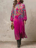 Vintage Paisley Print Velvet Maxi Dress