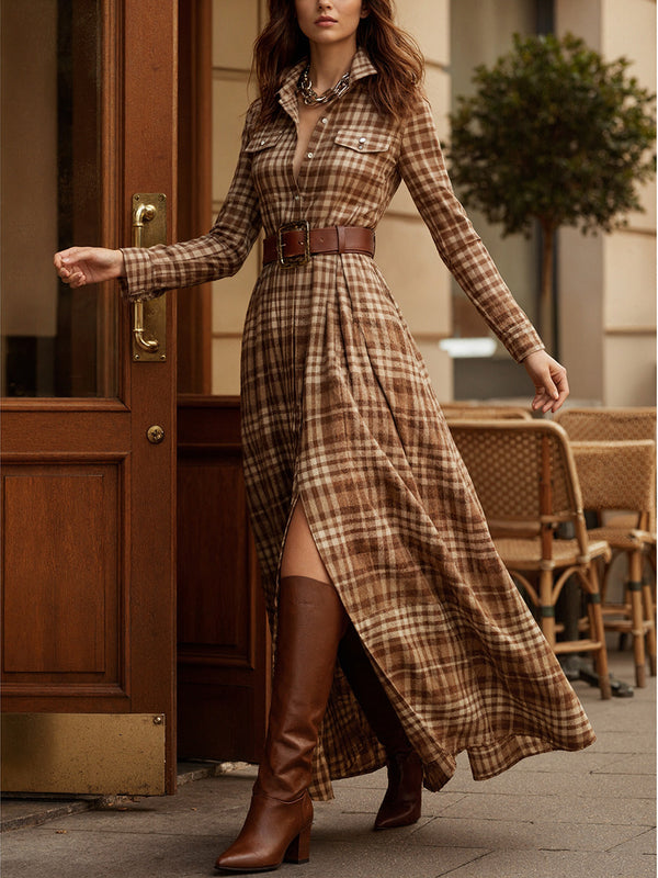 Vintage Plaid Flowing Maxi Dress