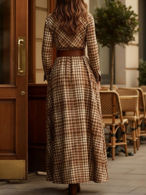 Vintage Plaid Flowing Maxi Dress