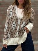 Vintage Plaid V Neck Knit Button Sweater