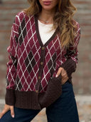 Vintage Plaid V Neck Knit Button Sweater