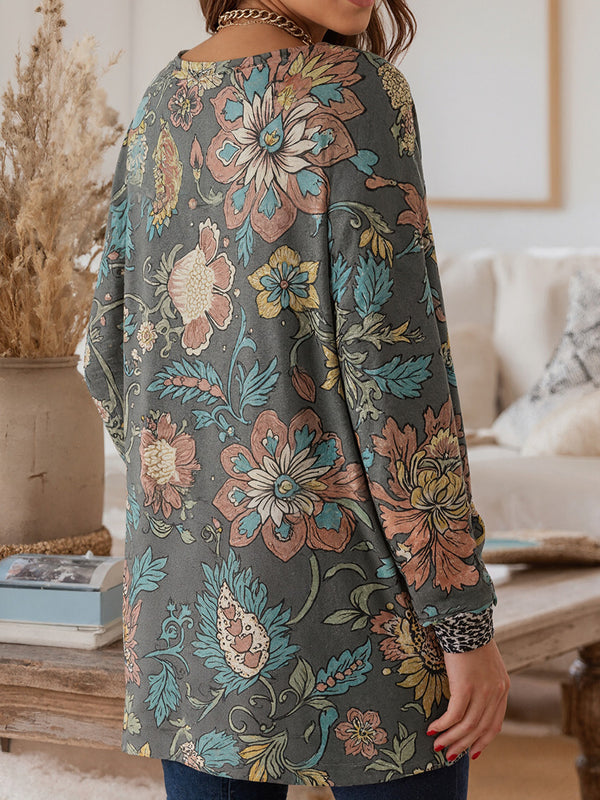 Vintage Pocket Crew Neck Long Sleeve Top