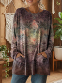 Vintage Pocket Crew Neck Long Sleeve Top