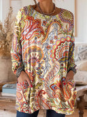 Vintage Pocket Crew Neck Long Sleeve Top