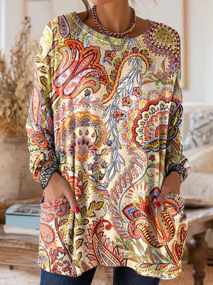 Vintage Pocket Crew Neck Long Sleeve Top