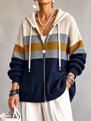 Vintage Stripe Hooded Knit Cardigan