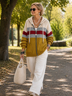 Vintage Stripe Hooded Knit Cardigan