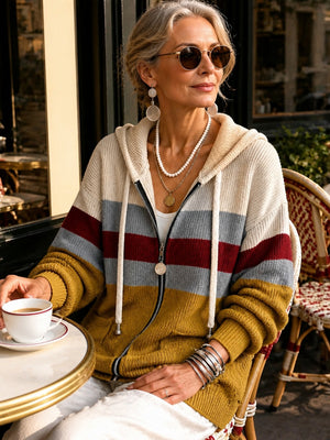 Vintage Stripe Hooded Knit Cardigan