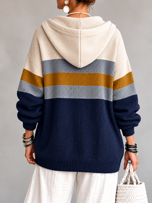 Vintage Stripe Hooded Knit Cardigan