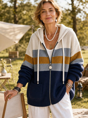 Vintage Stripe Hooded Knit Cardigan
