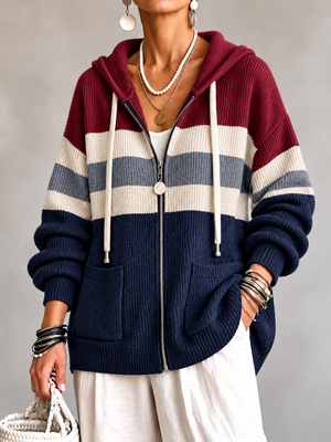 Vintage Stripe Hooded Knit Cardigan