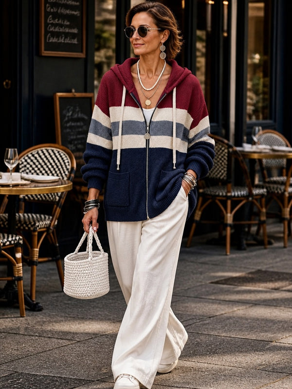 Vintage Stripe Hooded Knit Cardigan