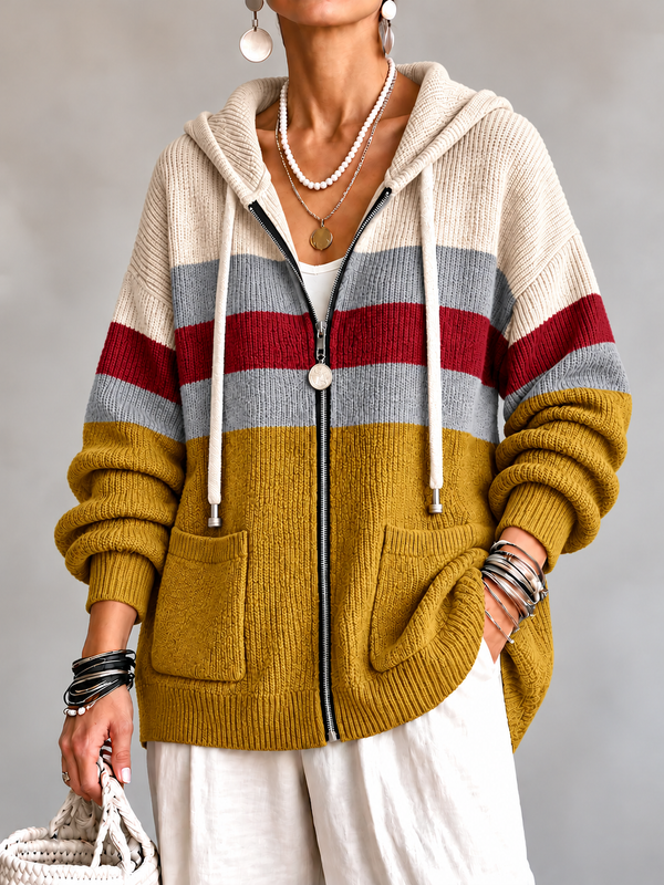 Vintage Stripe Hooded Knit Cardigan