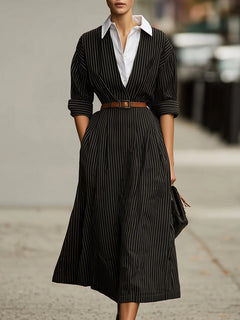 Vintage Striped Belted Maxi Dress