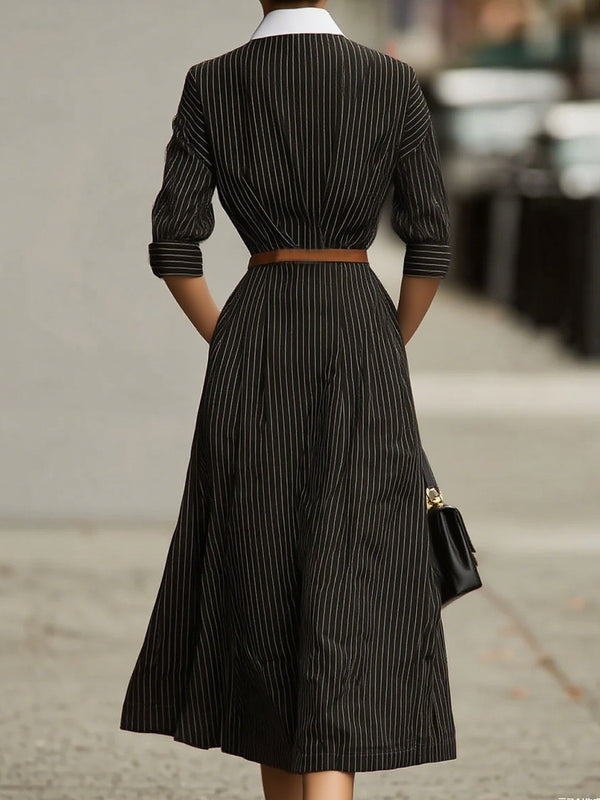 Vintage Striped Belted Maxi Dress