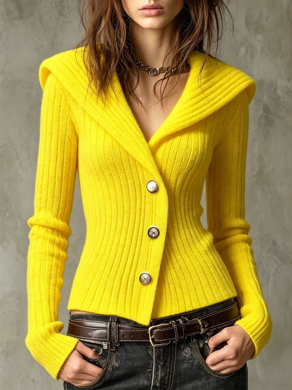 Waist-Defining Ribbed Knit Cardigan
