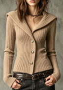 Waist-Defining Ribbed Knit Cardigan