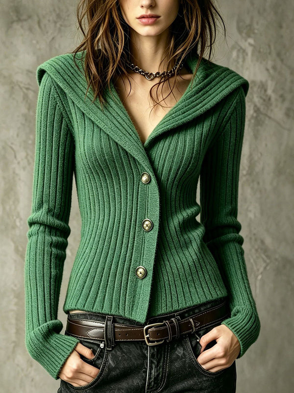 Waist-Defining Ribbed Knit Cardigan