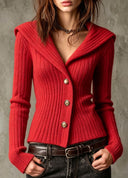 Waist-Defining Ribbed Knit Cardigan