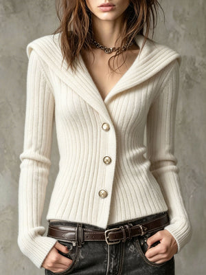 Waist-Defining Ribbed Knit Cardigan