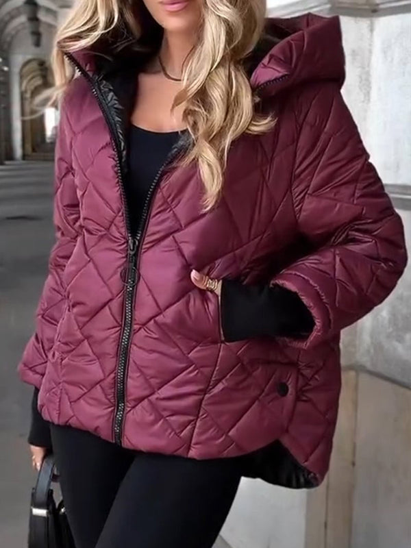 Warm Oversized Quilted Jacket with Hood