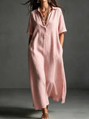 Work & Weekend Elegant Cotton-Linen Maxi Dress