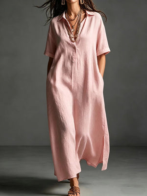 Work & Weekend Elegant Cotton-Linen Maxi Dress