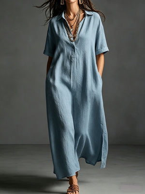 Work & Weekend Elegant Cotton-Linen Maxi Dress